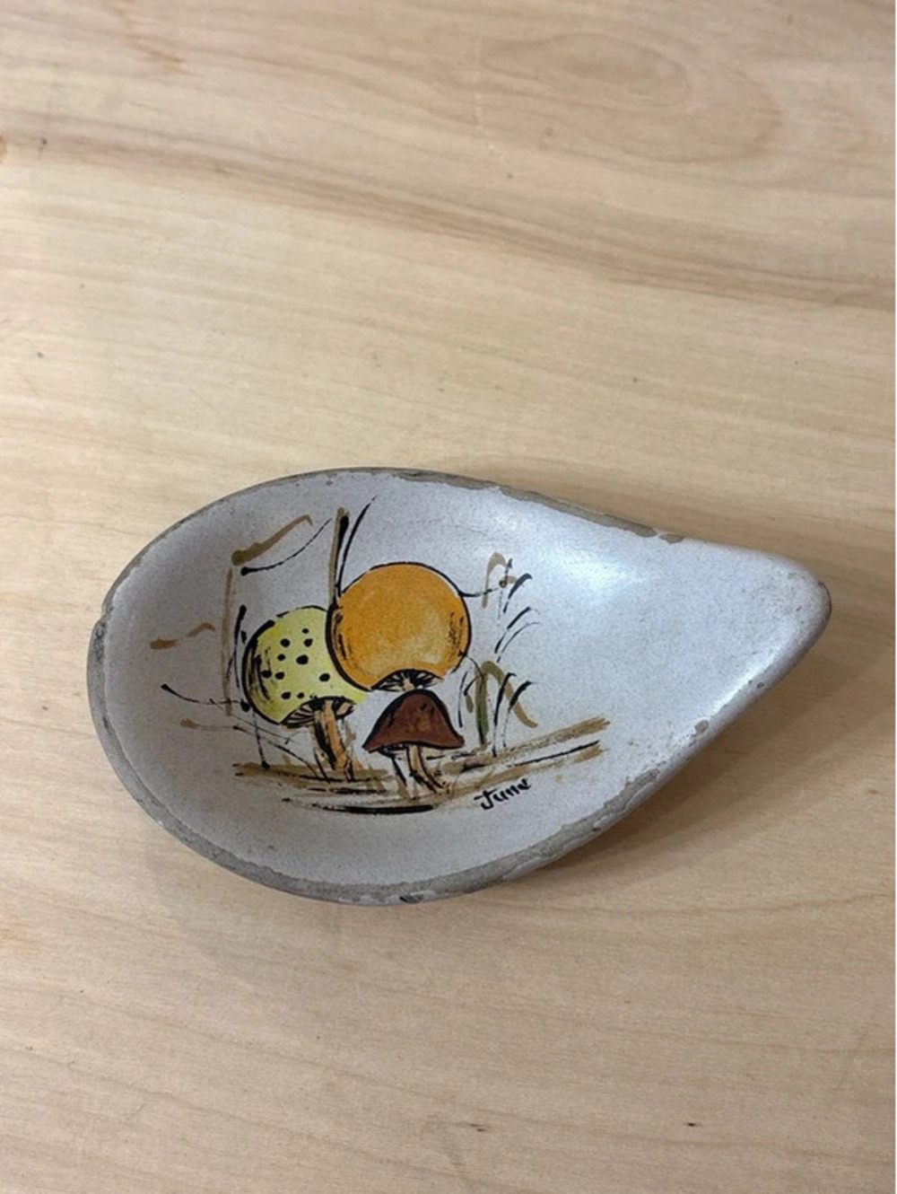Vintage 1970s Mushroom Ceramic Spoon Rest Trinket Dish Hand Painted Kitsch June